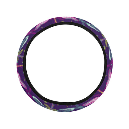 Dragonfly Neon Color Print Pattern Steering Wheel Cover with Elastic Edge