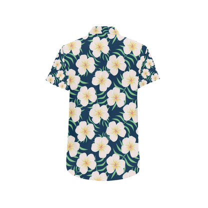 Pink Plumeria Pattern Print Design PM016 Men's Short Sleeve Button Up Shirt