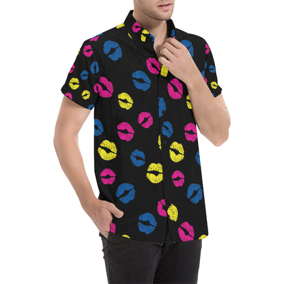 Lip Neon Color Pattern Print Design 01 Men's Short Sleeve Button Up Shirt