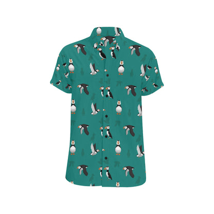 Puffin Pattern Print Design A02 Men's Short Sleeve Button Up Shirt