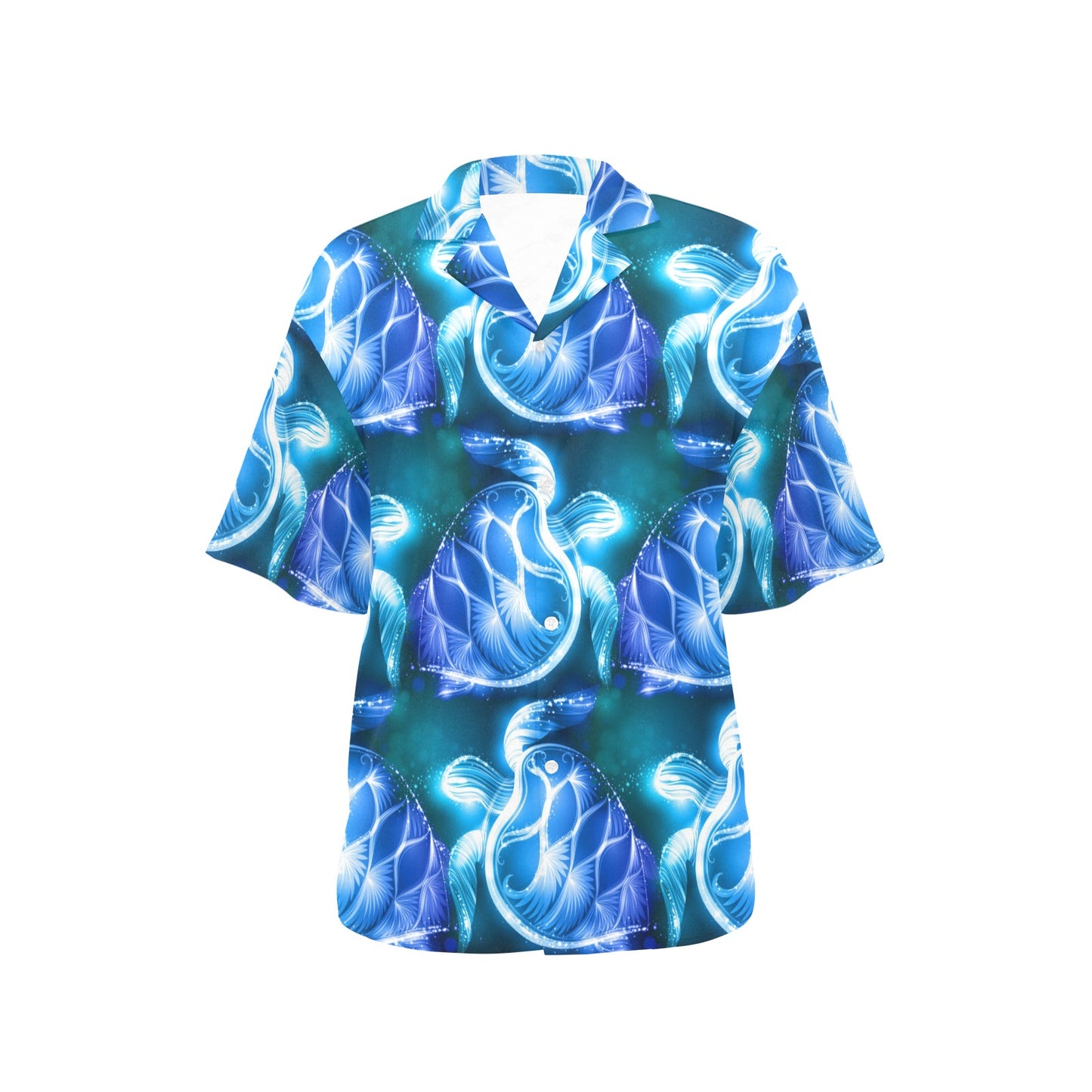Blue Neon Sea Turtle Print Women's Hawaiian Shirt
