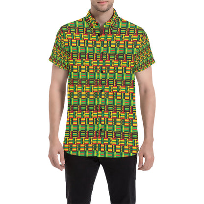 African Zip Zag Print Pattern Men's Short Sleeve Button Up Shirt