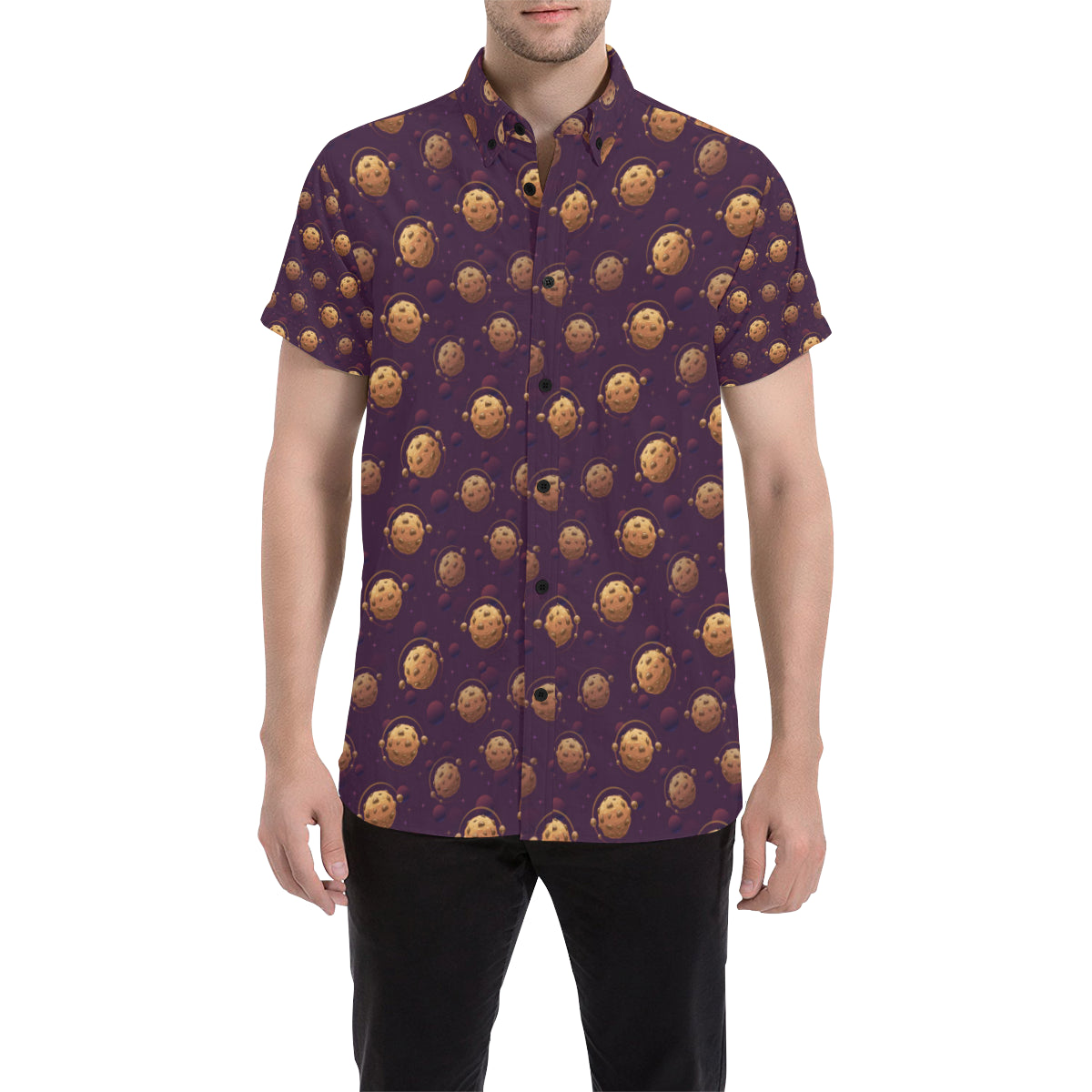 Cookie Pattern Print Design 03 Men's Short Sleeve Button Up Shirt