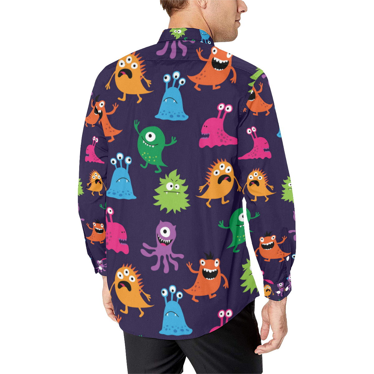 Monster Cartoon Pattern Print Design 02 Men's Long Sleeve Shirt