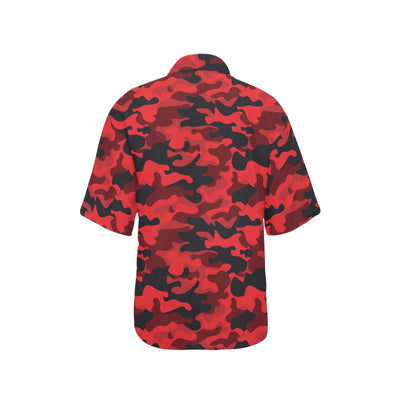 Camo Red Pattern Print Design 03 Women's Hawaiian Shirt