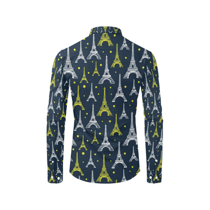 Eiffel Tower Star Print Men's Long Sleeve Shirt