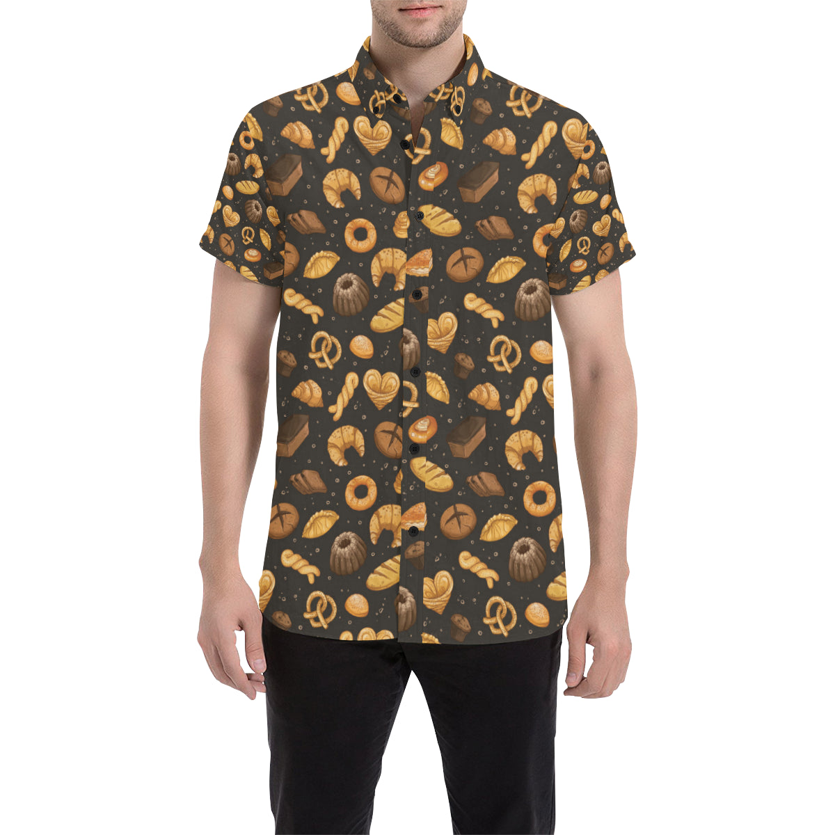 Bread Pattern Print Design 05 Men's Short Sleeve Button Up Shirt