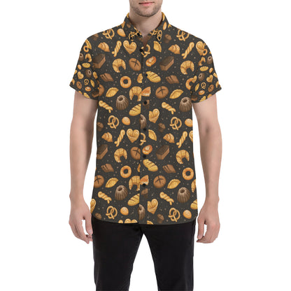 Bread Pattern Print Design 05 Men's Short Sleeve Button Up Shirt