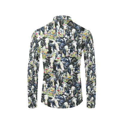 Cow Watercolor Print Pattern Men's Long Sleeve Shirt