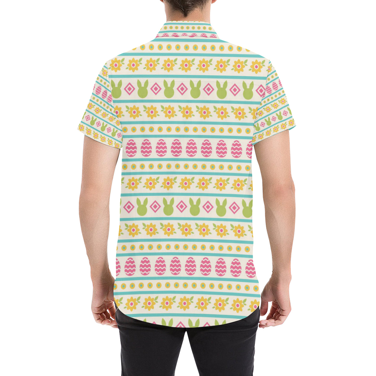 Easter Eggs Pattern Print Design RB016 Men's Short Sleeve Button Up Shirt