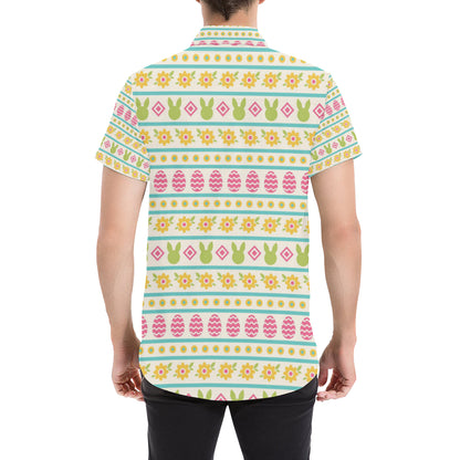 Easter Eggs Pattern Print Design RB016 Men's Short Sleeve Button Up Shirt