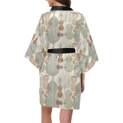 Violin Pattern Print Design 01 Women's Short Kimono