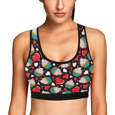 Cupcakes Heart Print Pattern Sports Bra