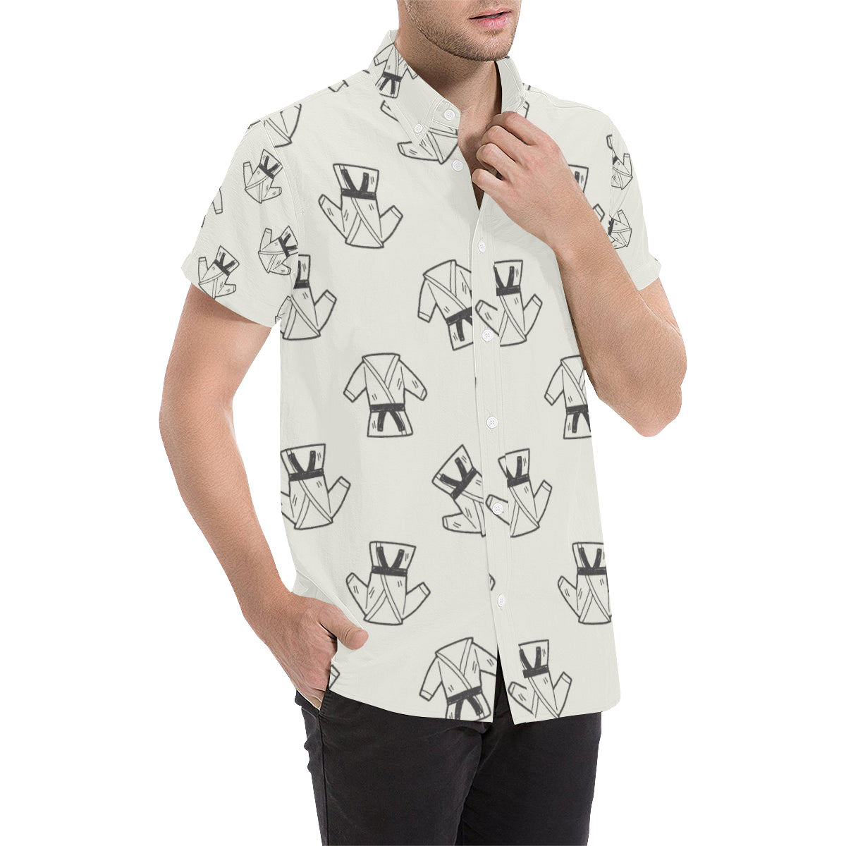 Karate Pattern Print Design 01 Men's Short Sleeve Button Up Shirt