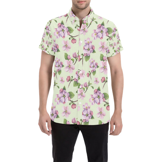 Apple blossom Pattern Print Design AB05 Men's Short Sleeve Button Up Shirt