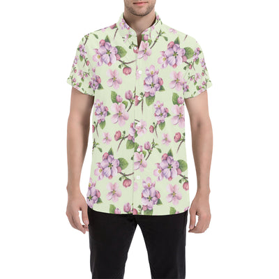 Apple blossom Pattern Print Design AB05 Men's Short Sleeve Button Up Shirt