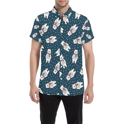Polar Bear Pattern Print Design PB05 Men's Short Sleeve Button Up Shirt