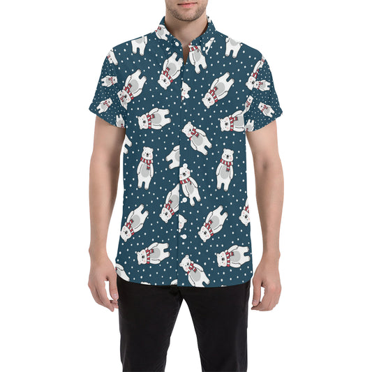 Polar Bear Pattern Print Design PB05 Men's Short Sleeve Button Up Shirt
