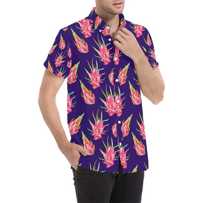 Dragonfruit Pattern Print Design DF02 Men's Short Sleeve Button Up Shirt