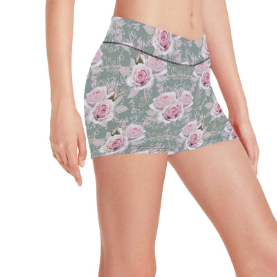 Rose White Pattern Print Design RO012 Yoga Shorts