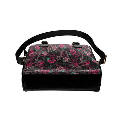 Bass Guitar Pink Rose Pattern Print Design 01 Shoulder Handbag