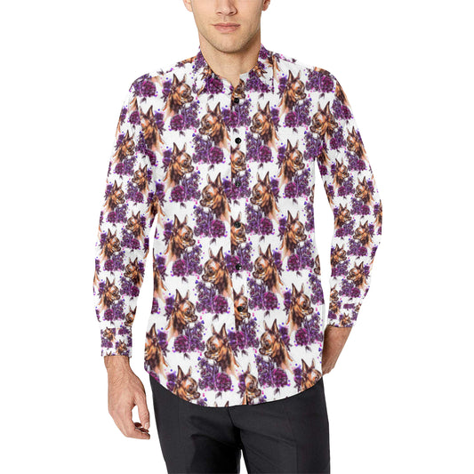 Chihuahua Purple Floral Men's Long Sleeve Shirt