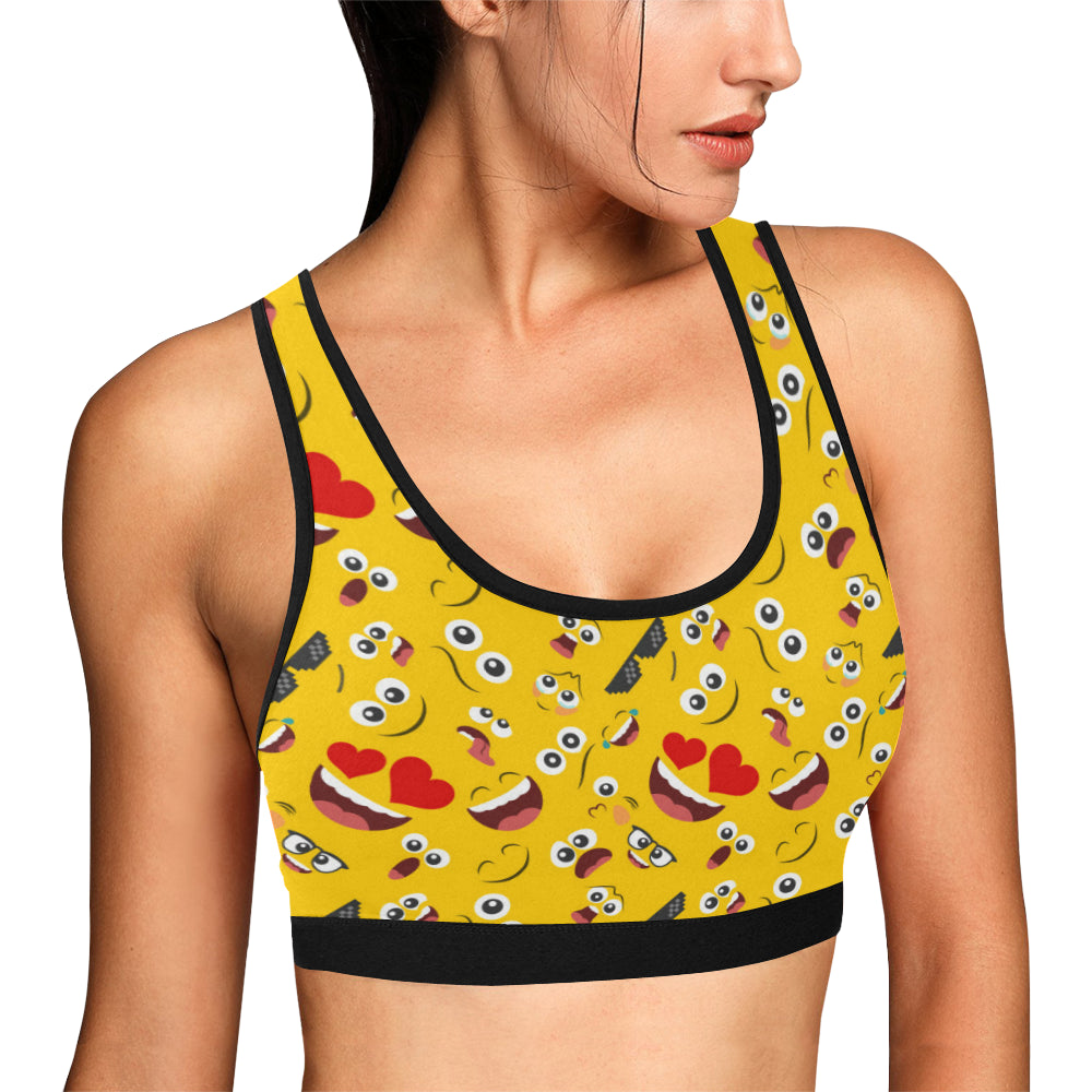 Emoji Face Print Pattern Sports Bra