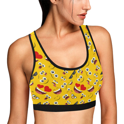 Emoji Face Print Pattern Sports Bra