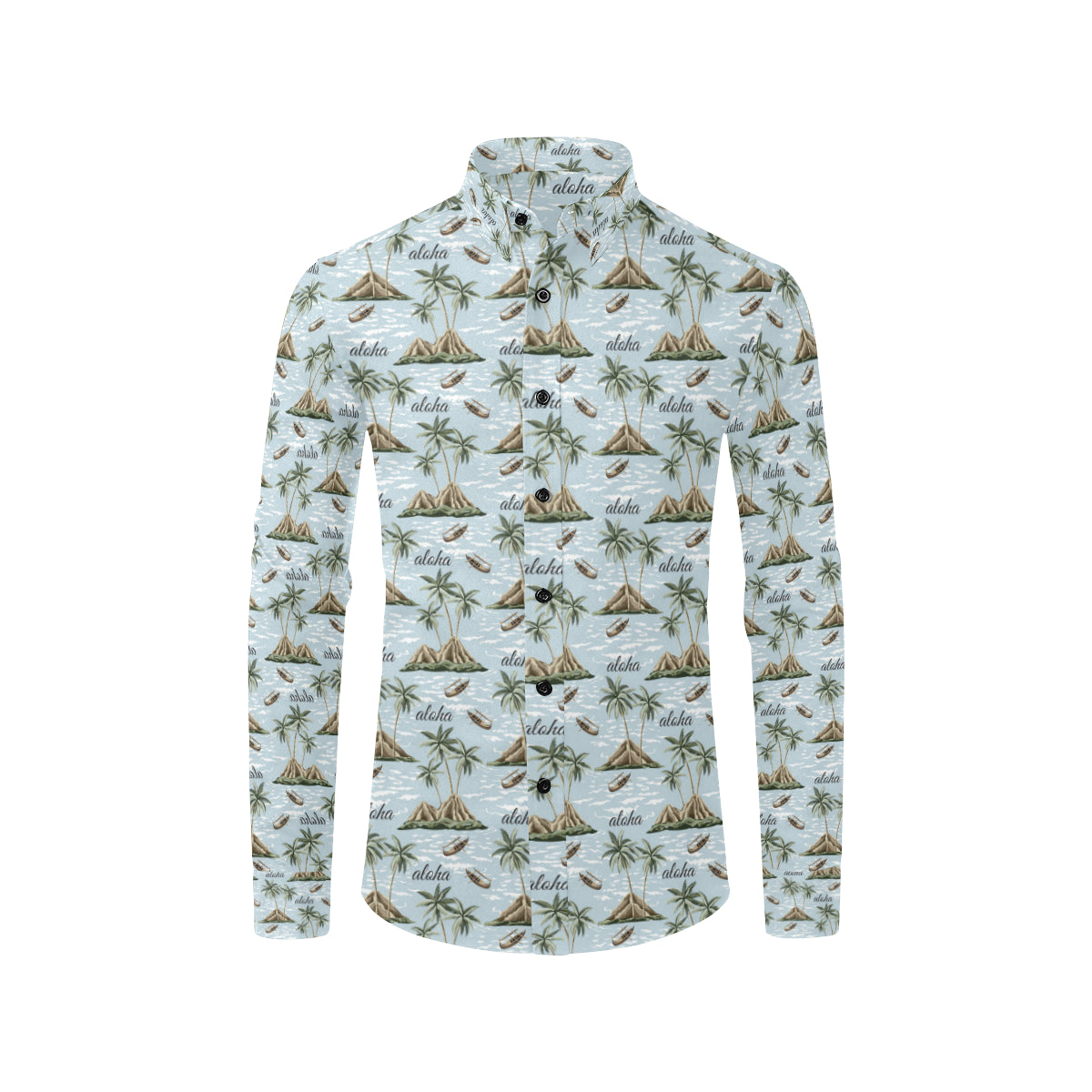 Aloha Hawaii island Design Themed Print Men's Long Sleeve Shirt