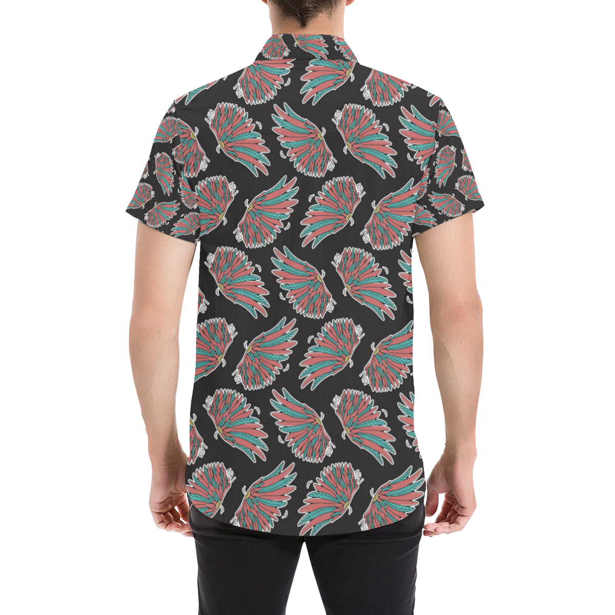 Angel Wings Pattern Print Design 05 Men's Short Sleeve Button Up Shirt