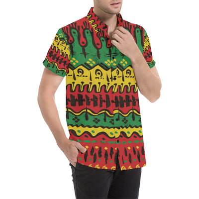 Rasta Pattern Print Design A01 Men's Short Sleeve Button Up Shirt