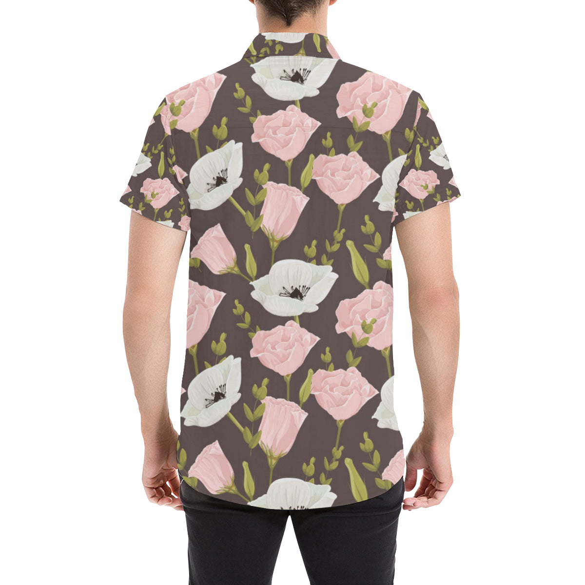 Anemone Pattern Print Design AM011 Men's Short Sleeve Button Up Shirt