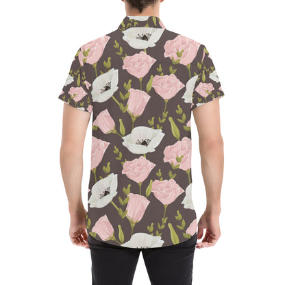 Anemone Pattern Print Design AM011 Men's Short Sleeve Button Up Shirt