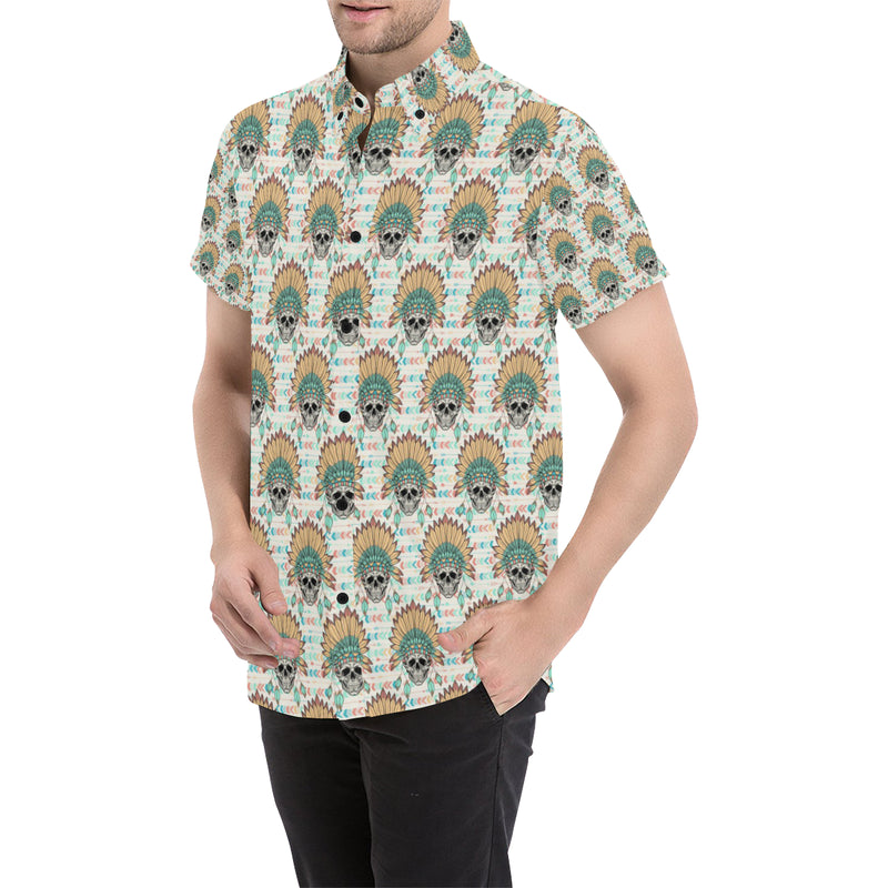 Boho Pattern Print Design 04 Men's Short Sleeve Button Up Shirt