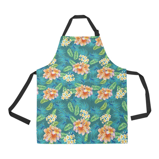 Plumeria Tropical Flower Design Print Apron with Pocket