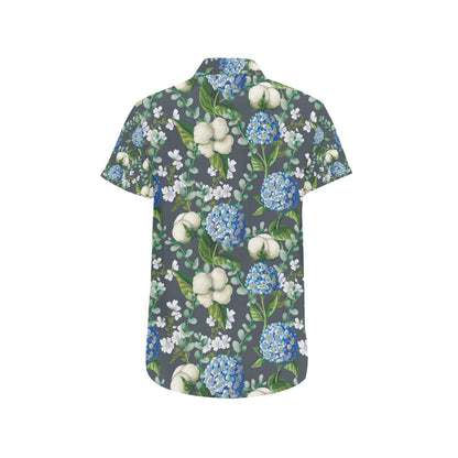 Hydrangea Pattern Print Design 02 Men's Short Sleeve Button Up Shirt
