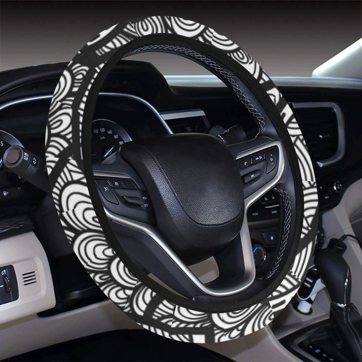 Polynesian Pattern Print Design A01 Steering Wheel Cover with Elastic Edge