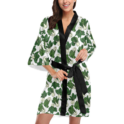 Bok Choy Pattern Print Design 02 Women's Short Kimono