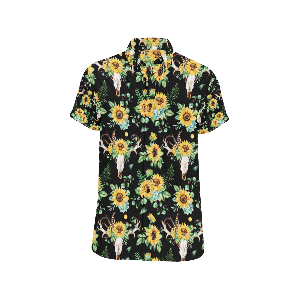 Sunflower Pattern Print Design SF08 Men's Short Sleeve Button Up Shirt