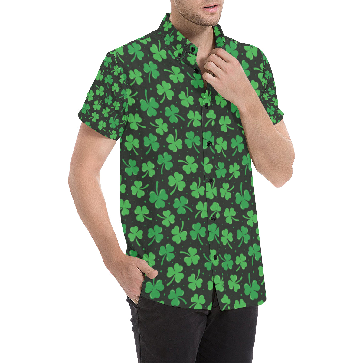 Clover  Pattern Print Design 04 Men's Short Sleeve Button Up Shirt