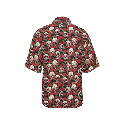 Skull Roses Design Themed Print Women's Hawaiian Shirt