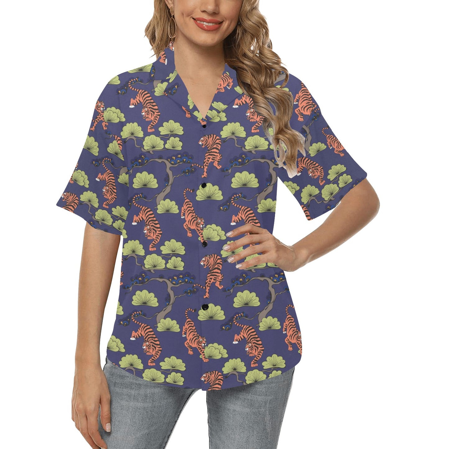Tiger Pattern Japan Style Women's Hawaiian Shirt