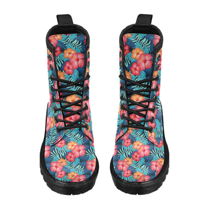 Red Hibiscus Pattern Print Design HB02 Women's Boots