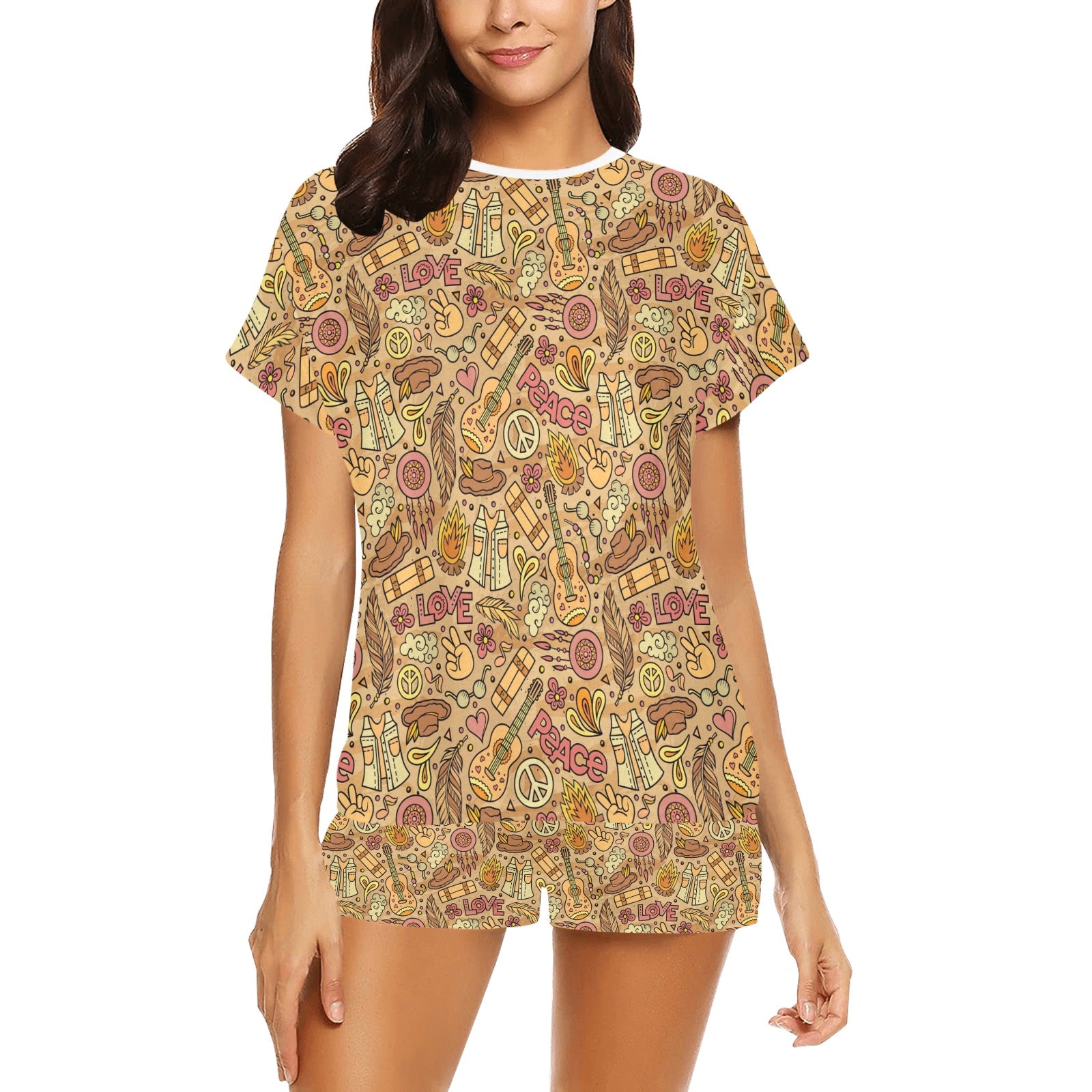 Hippie Print Design LKS305 Women's Short Pajama Set