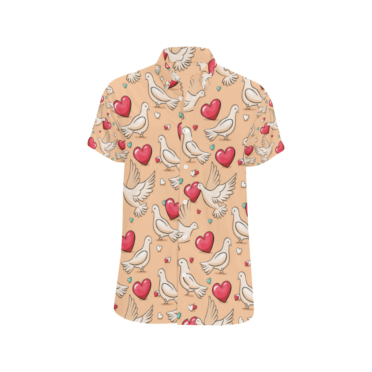Pigeon Heart Pattern Print Design 04 Men's Short Sleeve Button Up Shirt