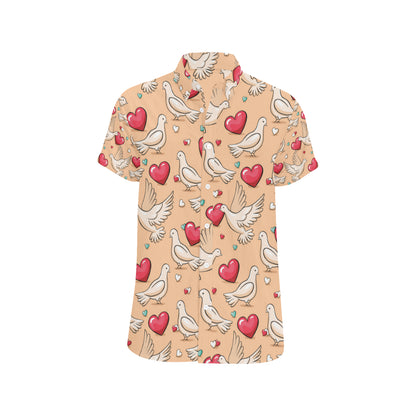 Pigeon Heart Pattern Print Design 04 Men's Short Sleeve Button Up Shirt