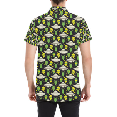 Alien UFO Pattern Men's Short Sleeve Button Up Shirt