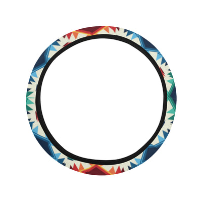 Aztec Pattern Print Design 02 Steering Wheel Cover with Elastic Edge