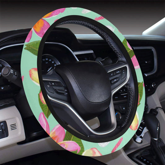Plumeria Pattern Print Design PM014 Steering Wheel Cover with Elastic Edge