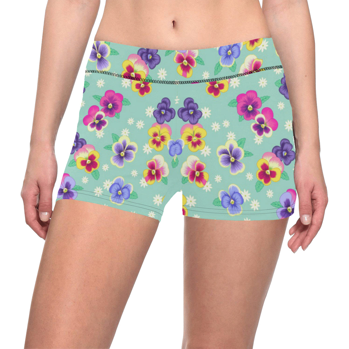 Pansy Pattern Print Design PS08 Yoga Shorts